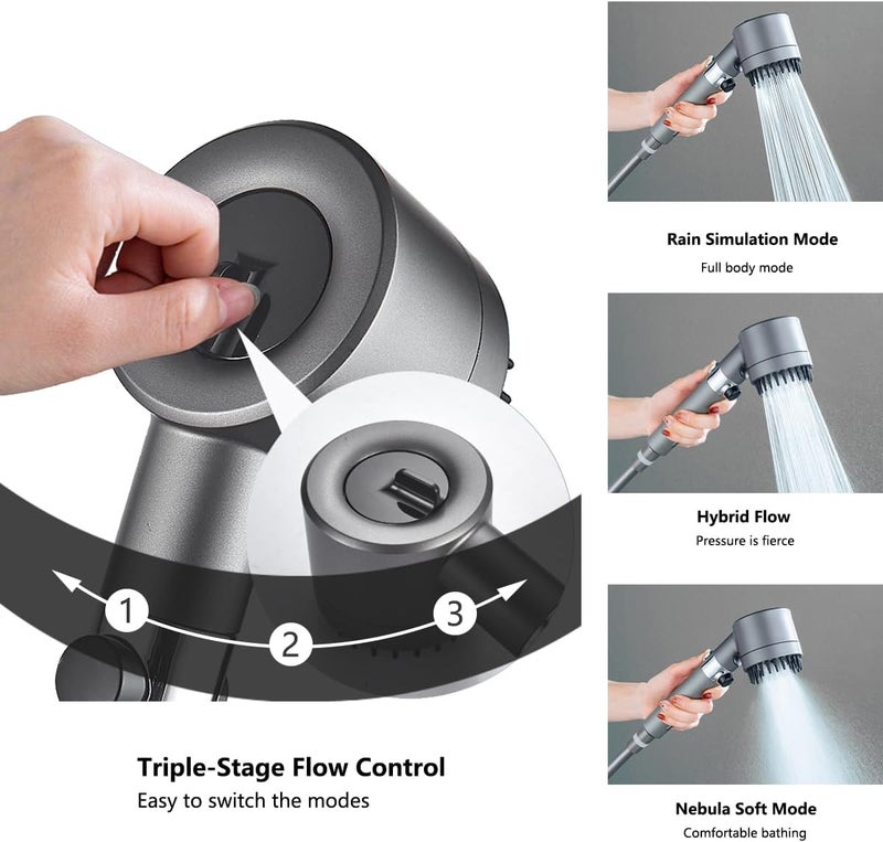 HOTIMO Filtered Shower Head with Handheld - High Pressure 3 Spray Modes Showerhead with Filters, 12 Replaceable Water Softener Filters for Hard Water | Ion Shower Drops Head with 75" Anti-Burst Hose - Image 2